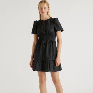Quince Black 100% Organic Cotton Tiered Poplin Mini Dress